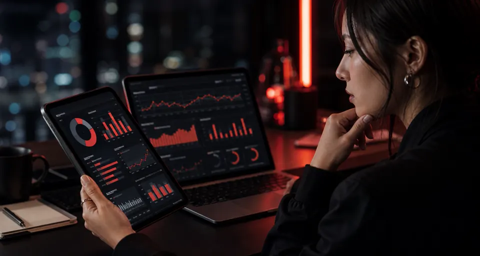 Cross-border marketing strategy session with data dashboard
